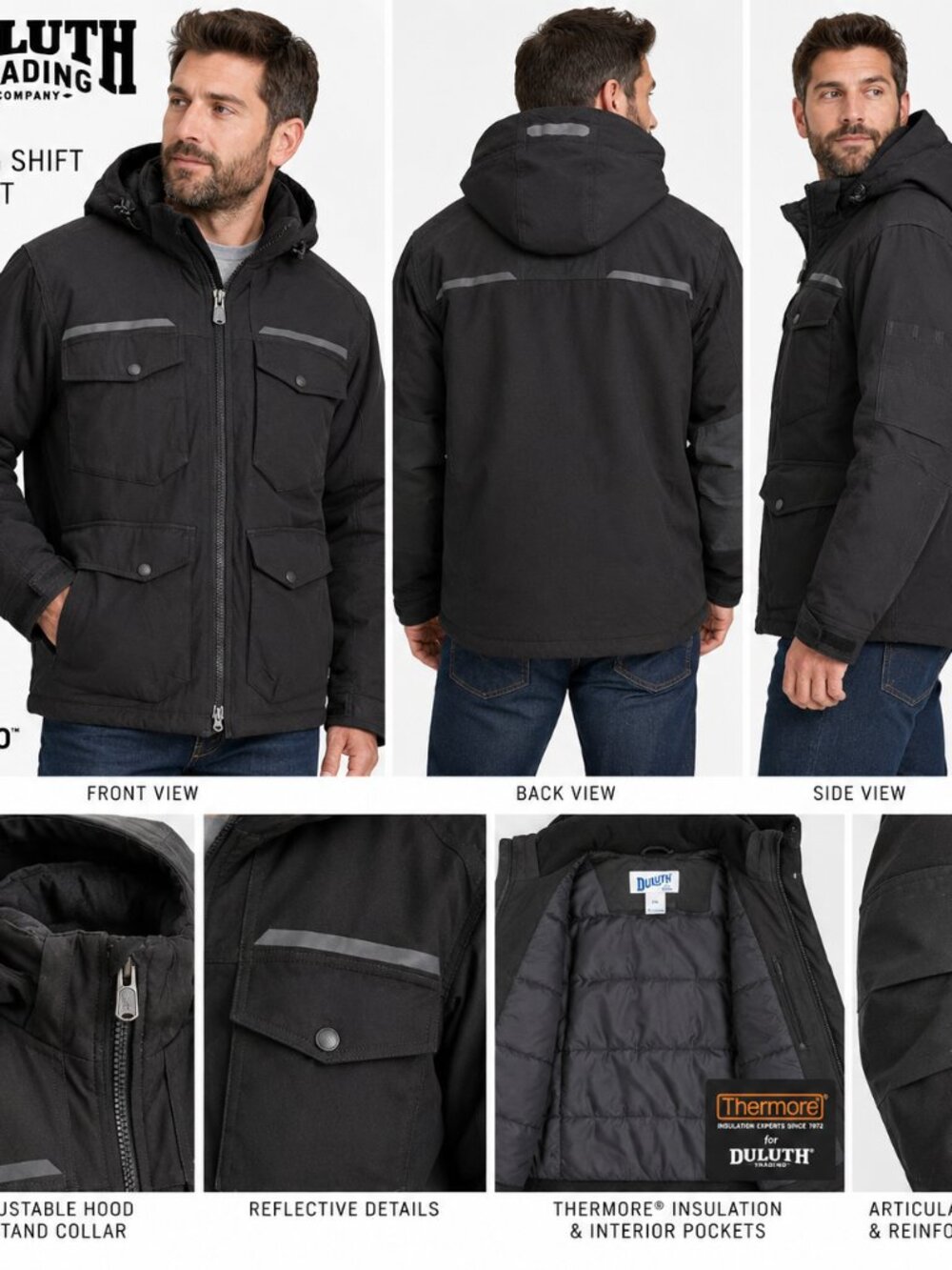 Duluth Swing Shift Jacket Mens 2XL Black Thermore Insulated Discontinued NWOT